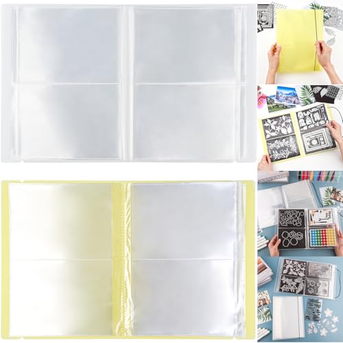 Image of 2 Pack Large Sticker Photo Storage Album, Stamp & Cutting Dies Storage Book Organizer Folder for Cards Storage DIY Scrapbooking Card Making Supplies 20 Pages 80 Pockets / Pack ( Clear + Yellow)
