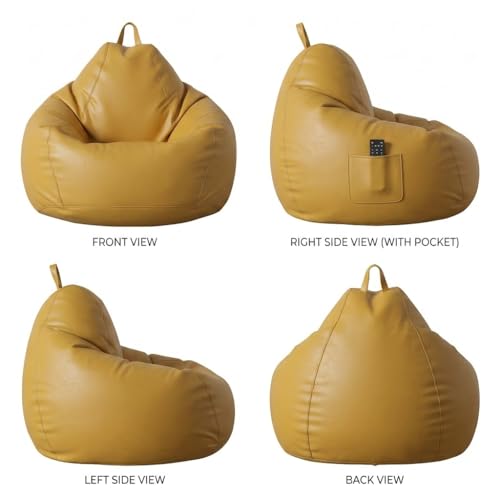 Image of KAM'S LIEU Leatherette Bean Bag Chair with Footrest | Filled with EPS Beans | Comfortable Sofa for Living Room & Bedroom | 4XL Size, Easy to Clean Color- (Yellow)