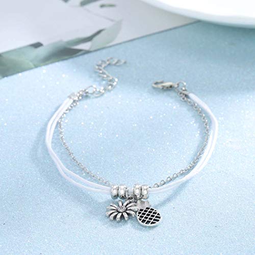 Yean Boho Ananas Anhänger Fußkettchen Sonnenblume Knöchel Armband Mode Perlen Fuß Schmuck Kette für Frauen und Mädchen - 2