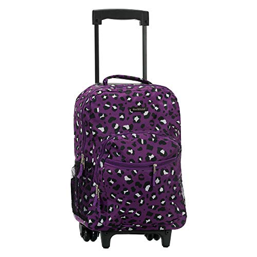 Rockland Double Handle Rolling Backpack, Purple Leopard, 17-Inch