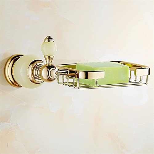ZpLMW Soap Dish, Shelf All Copper Crystal Gold Metal Pendant Continental Shelf Bathroom soap with soap Jade and Porcelain Blue Frame (Color : Yellow)