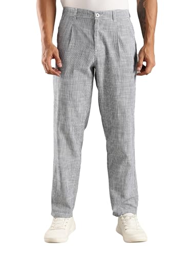 Image of Thomas Scott Men's | Stripes Printed | Premium Linen Blend | Slim Fit | Casual | Chinos | Trouser for Mens