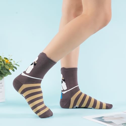 Niorasen Bunte Lustige Socken Damen aus Baumwolle 5 Paar, Neuheit Weihnachtssocken Katzensocken Motivsocken, Witzige Coole Süße Karikatur Tier Motiv Socken Geschenk für Frauen, Hund