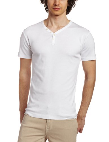 French Connection Men's Short Sleeve Henley, White, XX-Large