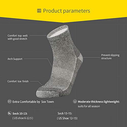 Sox Town Merino Wool Moisture Wicking Outdoor Hiking Hiker Cushion Low Cut Socks For Men(Black Xl)13-15 #TOP4