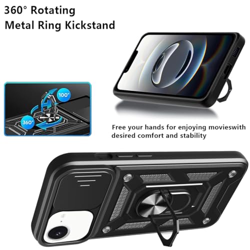 Image of Shockproof Back Case Cover for iPhone 16e /17e 5G, Shockproof iPhone 16e /17e Back Cover, Ring Case with Kickstand and Camera Protection Shutter - Black