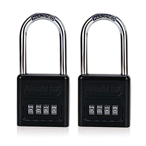 ABRAFOX Heavy Duty 4-Digit set own Combination Locks Long shackle padlock black-2pack