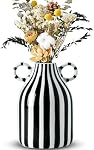 Black and White Ceramic Vase, Mid Century Modern Striped Small Vases for Flower&pampas Grass Centerpiece, Black White Checkered Vase for Dining Table Kitchen Tabletop Minimalist Decorative