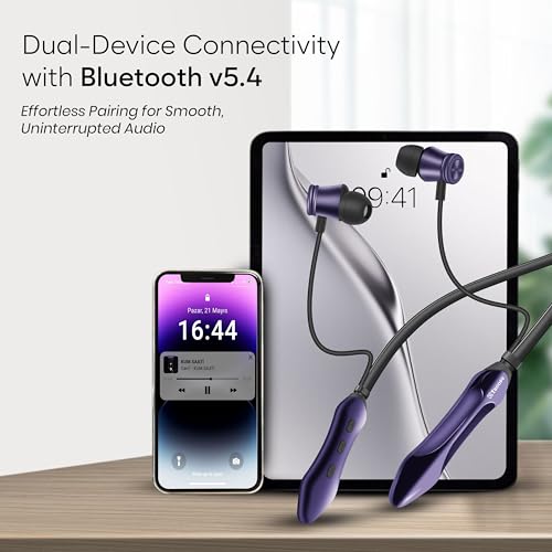 Image of TP TROOPS Neckband Bluetooth Headphones with Magnetic On /Off, Dual Device Pairing, 10mm Dynamic Sound, 20+ Hours Battery, IPX4 Water Resistant - (Purple)