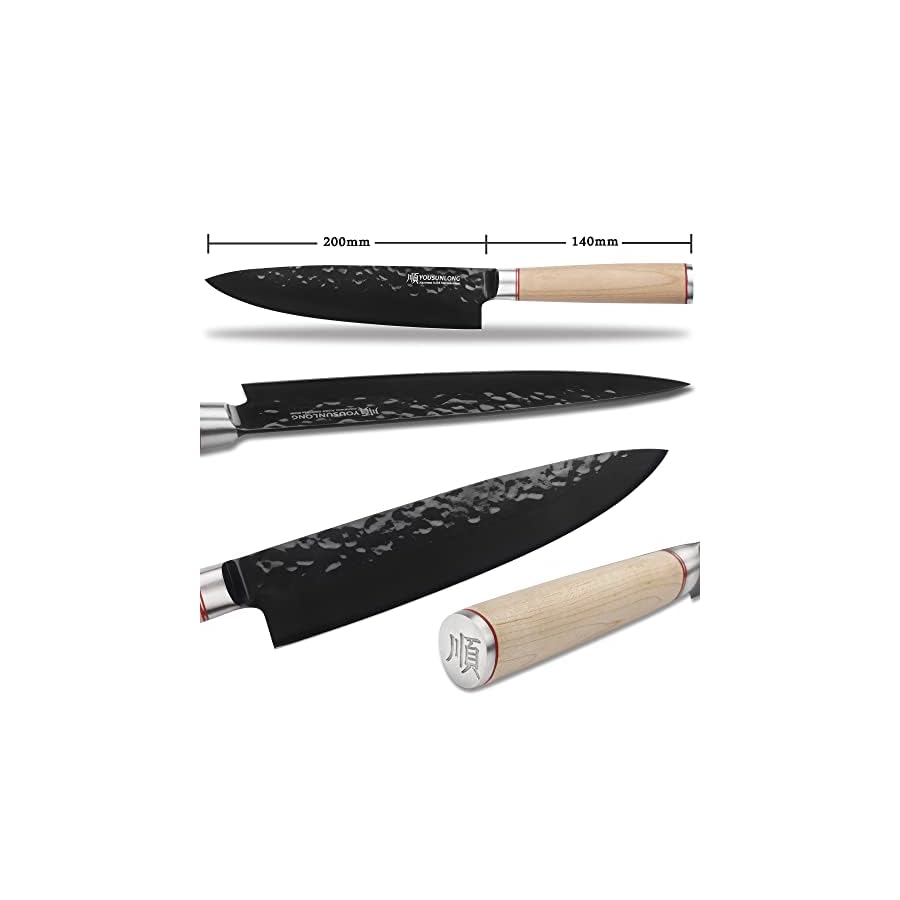 YOUSUNLONG Chef Knife 8 Inch - Japanese High Carbon AUS8 German Stainless Steel Kitchen Knives - Natural Canadian Maple Wood Handle - Cooking Knife