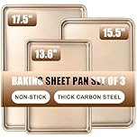 Baking Sheet Pan Set of 3, Commercial Cookie Sheets for Baking, Nonstick Half/Quarter/Jelly Roll Pans Replacement Toaster Oven Tray, Heavy Duty & Easy Clean, Champagne Gold
