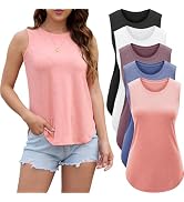 POVWVPY Tank Top for Women 2025 Summer 3/5 Pack Sleeveless Loose Fit Round Neck Flowy Casual Shir...