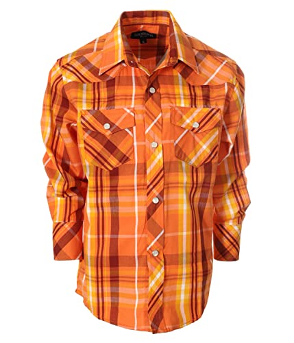 Image of Gioberti Boys Casual Western Plaid Long Sleeve Pearl Snaps Shirt