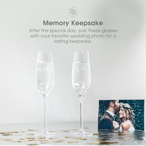 Pearhead Mr. & Mrs. Champagne Flute Set - With Gift Box Packaging, Elegant His and Hers Wedding Toasting Glasses for Reception, Bridal Shower and Registry Idea, Tall Wine Glasses for Bride and Groom by Pearhead - Image 5