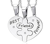 MG Jewelry Stainless Steel Heart Shape Matching 3 Piece BFF Best Friend Necklaces for 3 for Teens Girls, 19' Chain, for BFF
