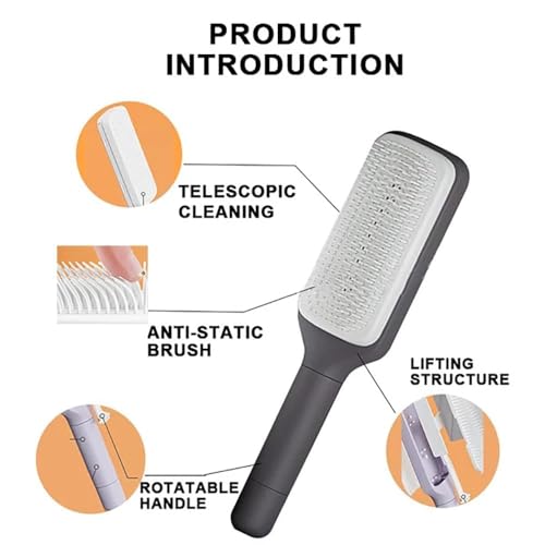 Image of Self-Cleaning Detangling Hair Brush, Retractable Comb with Rotatable Lifting Structure, Anti-Static Scalp Massage Paddle Comb for Straight, Curly, Frizzy and Thick Hair