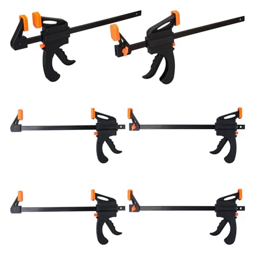 Biugaaufai 6 PCS 10 Inch Bar Clamps for Woodworking, Black E-Z Hold Woodworking Bar Clamps Set, One-Handed Quick F Clamps, F Clamps Set for Carpenters & Woodworkers Tools