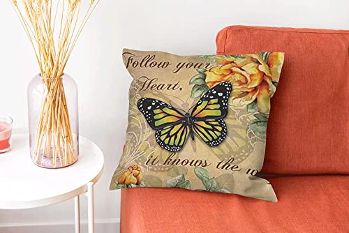 Sistwon 18 X 18 Butterfly Pattern Throw Pillow Covers Vintage Style Home Decorative Cushion Cover, Set Of 4 Farmhouse Spring Retro Butterfly Flowers Decorative Pillowcases,Brown(Pillows-016) #TOP5