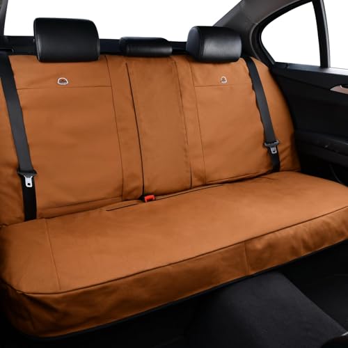 Image of Coverado Universal Car Back Seat Covers - Canvas Rear Seat Cushions for Kids & Dogs, Fits Most Vehicles Trucks SUVs - Khaki