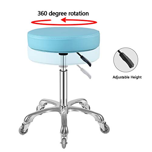 Image of Ainilaily Rolling Stool with Wheels Heavy Duty Hydraulic for Shop Guitar Lab Tattoo Workbench Medical,Adjustable Swivel Stool Chair (Cyan)