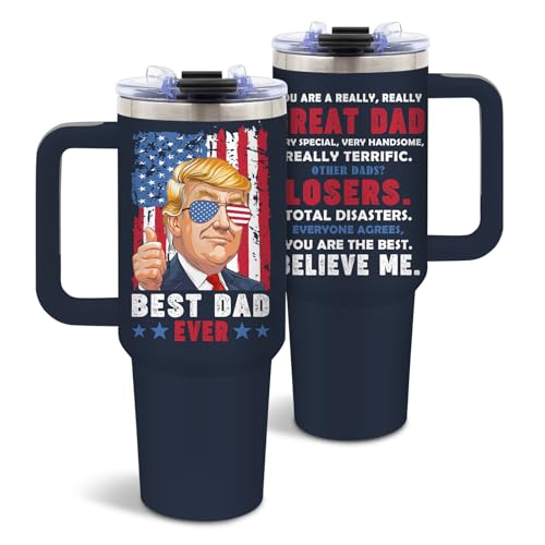 DUUV Gifts for Dad, Tumbler for Men, Father's Day Gift, Birthday Gifts for Dad from Daughter, Son, Funny Best Dad Ever Gift, 40 Oz Tumbler with Handle