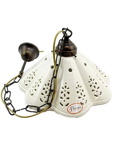 fd-bolletta arredamento e illuminazione Lampadario sospensione da soffitto per interno in ottone vintage,lampadari cucina con paralume ceramica bianco l1054 Misure:H 70cm,Ø paralume 31cm