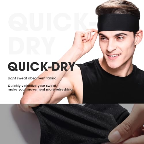 Image of Braylin 5-Pack Breathable Sport Headbands for Men, Sweat-Wicking, Elastic Stretch