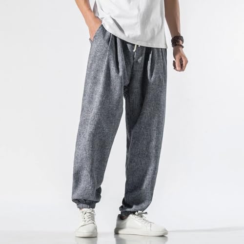 Men's Cotton Linen Pants Casual Harem Joggers Summer Drawstring Waist Pants Male Chinese Style Baggy Trousers3