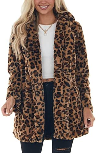 SeekMe Womens Faux Fur Coats Leopard Jackets Loose Warm Fall Winter Fluffy Jacket Outwear(1807-Brown-M-FY)