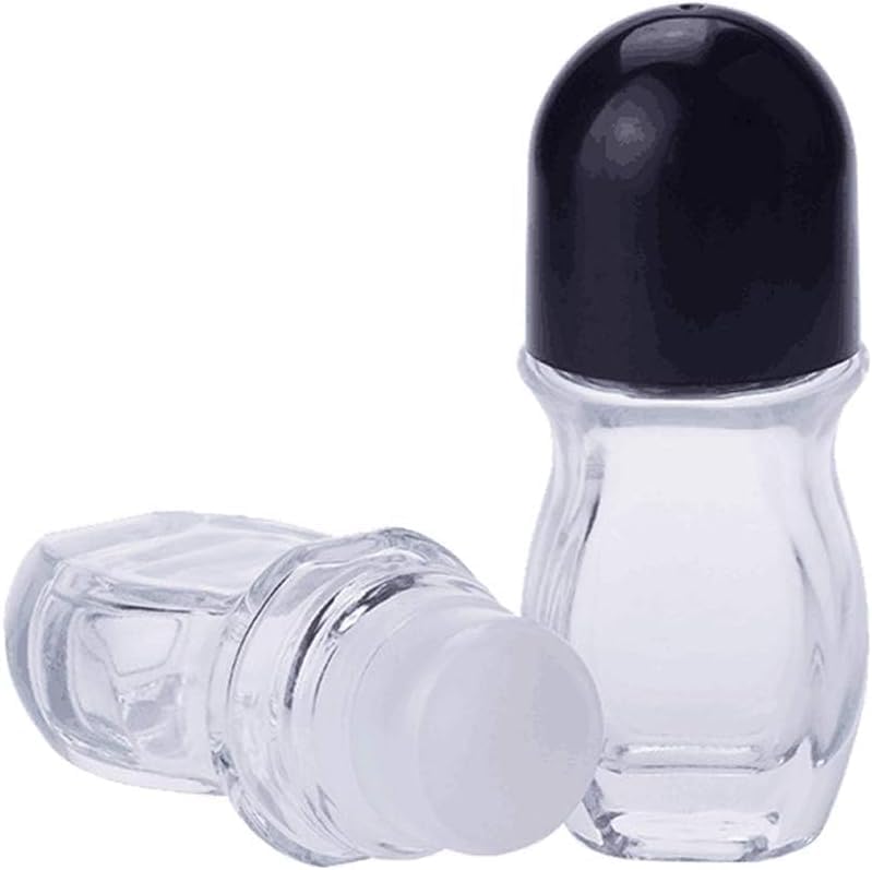 2Pcs Empty Clear Glass Roll-on Bottles with Plastic Roller Ball Deodorant Essential Oils Roller Vial Jars Portable Travel Cosmetic Storage Container Holder for Oil Perfume Roller Refillable Containers