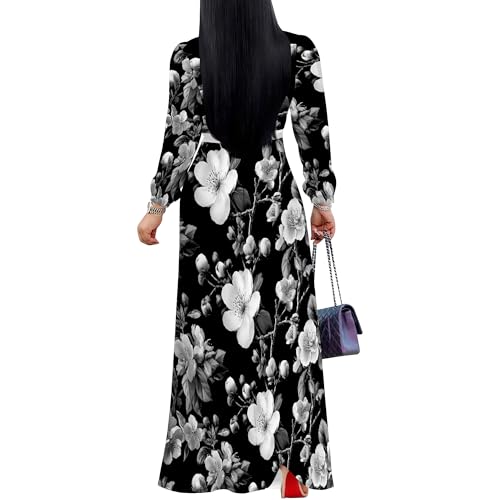 Image of PinkPatty Women's Long Sleeve Maxi Dress Plus Size Trendy Wedding Guest Dress with Pockets&Belt