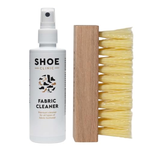 Shoe Clinic Kit de nettoyage pour tissu | Kit de nettoyage pour chaussures et baskets avec nettoyant pour tissu et brosse de nettoyage | Spray détachant de 125 ml | Nettoyant pour chaussures pour tous