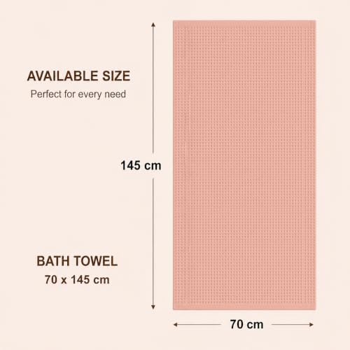 Image of Pure Cotton Waffle Towel | Lightweight | Anti Microbial and Water Absorbent | Soft Touch Quick Drying Bath Towels (Peach, Pack of 1)