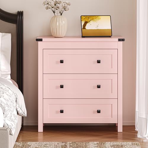 Image of BORNOON 3-Drawer Dresser, Small Wooden Chest of Drawers with Metal Knobs, Water-Resistant Top, Storage Organizer with Anti-Tip Kit for Bedroom, Nursery, Living Room