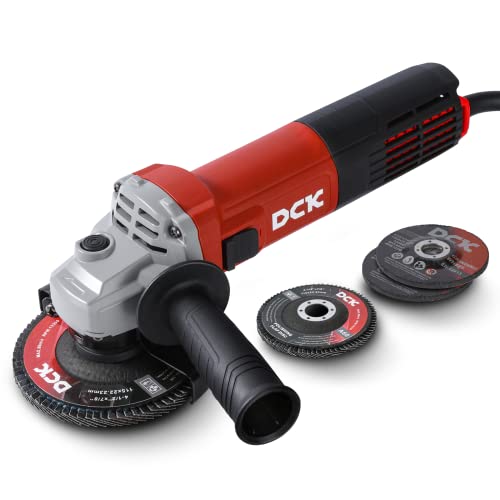 DCK Professional Winkelschleifer, 1,100W Winkelschleifer, Leerlaufdrehzahl:1,1800/min, 115mm Scheiben-ø, Zweilochschlüssel und 4x Schruppscheiben(KSM17-115B)