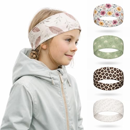 Mädchen Stirnband Breites Freizeit Haarband Atmungsaktiv rutschfest & angenehm zu tragen Ideal für Schule Kindergarten Spielplatz & Alltag 22×7 cm (Beige)