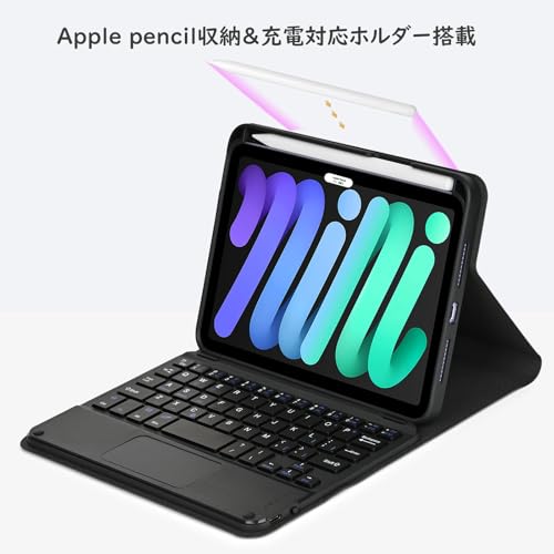 iPad mini 7 キーボードケース iPad mini6/mini (A17 Pro)兼用キーボード付きケース タッチパッド搭載 apple pencil充電・収納対応 全面保護 ブラック