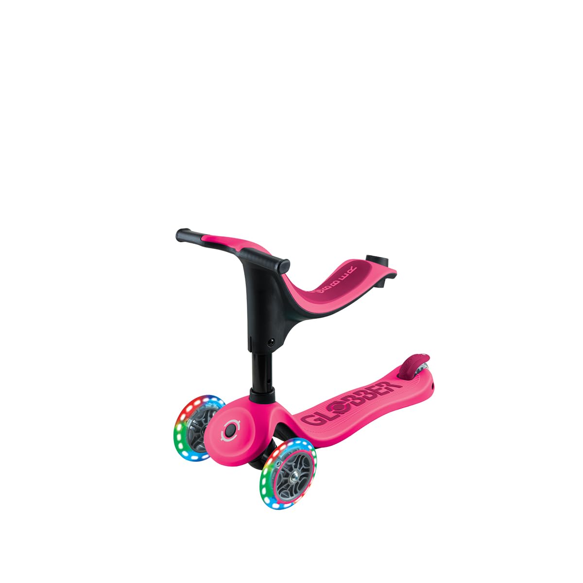 Globber - GO•UP Sporty Lights - Trottinette évolutive 3 Roues avec siège, pour Les Enfants de 15 Mois à 6 Ans, Rose