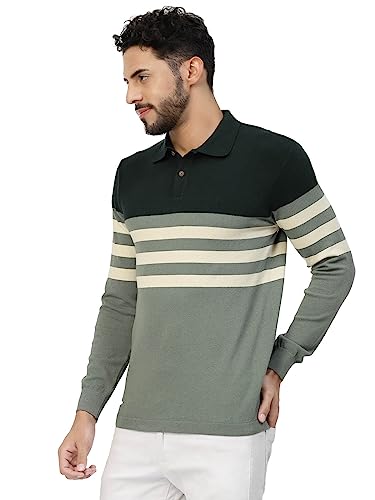 Image of Kalt Mens Basic Solid Full Sleeves Polo Cotton Blend Knitted Regular Fit Polo-Neck T-Shirts with Collar Stylish