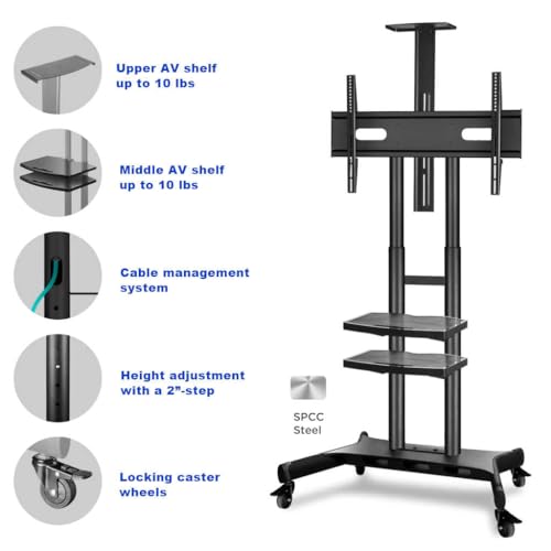 Image of BIG VUE TV Cart, Stand for LCD LED 4K Flat Screen TVs for Bedroom, Living Room, Studio Classic Design, Home Decor (Trolley, 32-75 Inch)