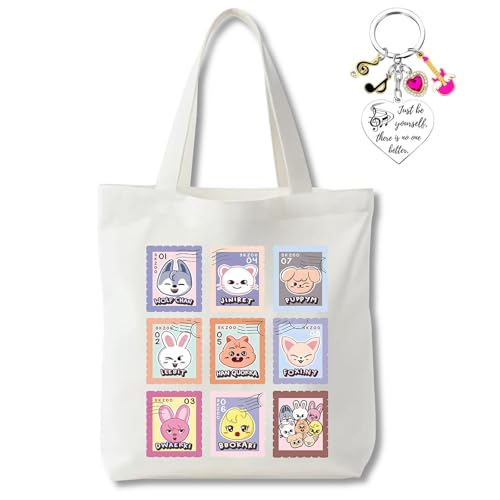 FOSDICK Dibujos Animados Tote Bag Tela con Llaveros Mujer, Reutilizable Bolsa Tela, Cantante Elementos Bolsas de tela, Canvas Totebag, Moda Informal Bolso Mujer, Bolso Shopper Regalo para mujers Fans
