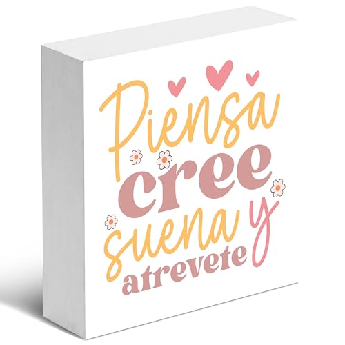 SSQBZU Piensa Cree Sueña y Atrévete Wooden Box Sign, 5x5 in(104)