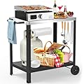 32x20IN Double-Shelve Grill Table, Stainless Steel Outdoor Grill Cart for Blackstone Griddle, Movable Pizza Oven Table for Outside Patio, Kitchen Cooking Food Prep Table for Party