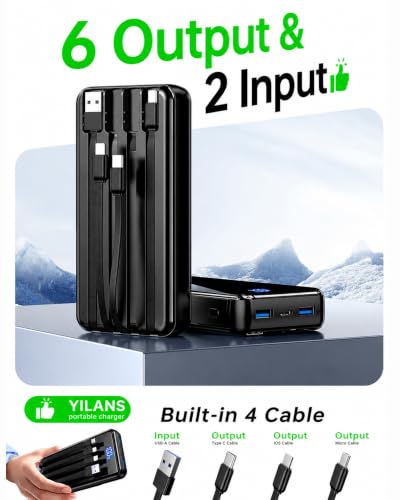 Image of YILANS Portable Charger 50000mAh, 22.5W Power Bank with Built-in 4 Cables | 22.5W Fast Charging, Charges 6 Devices, for Smartphone & Tablet,Gift Ideas,for Frequent Traveler,Commuter,Student