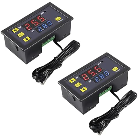 Coliao 2pcs Digital Temperature Controller W3230 Digital LED Thermostat Switch with Waterproof Probe AC110-220V Programmable Heating Cooling Electronic Thermostat Control -50℃ to 120℃ Cover