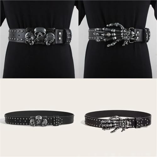 Ceinture cuir rivets gothiques et boucle squelette robuste pour pantalon