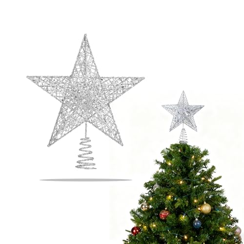 Image of BAIYSFFG Glitter Tree Star,Christmas Tree Topper, Large Metal Tree Top Star for Xmas Tree Topper Ornaments Christmas Home Decorations,20 * 25 CM (Silver)