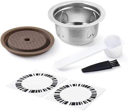 1pcs Reusable Pod for Nespresso Vertuo Machine, Stainless Steel 7.7oz Refillable Coffee Capsule Set with 1 Silicone Lid,1 Spoon,1 Brush,Coffee Accessories for Nespresso Vertuo Machine 1 Lid+1 Pod