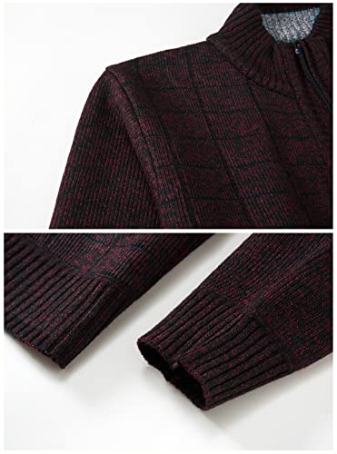 Gioberti Men's Knitted Regular Fit Full Zip Cardigan Sweater With Soft Brushed Flannel Lining, Melange Wine, Small #TOP3