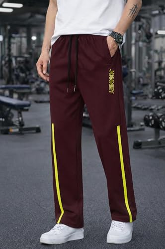 Image of Mack Jonney Men's Track Pants with Neon Yellow Side Stripe | Regular Fit Gym & Sports Lower | Activewear Training Joggers with Drawstring-M7961